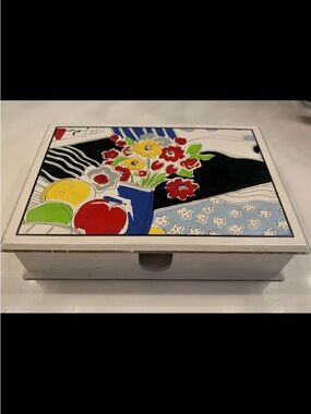 Vintage Otagiri Japan Stationery Box Kimiko Ikeda Floral Desk Organizer